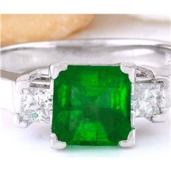 1.90 CTW Natural Emerald 18K Solid White Gold Diamond Ring