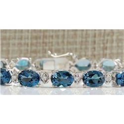 26.60 CTW Natural Topaz And Dimond Bracelet In 14k Solid White Gold