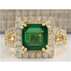3.37 CTW Natural Emerald And Diamond Ring In 18K Yellow Gold
