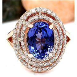 5.33 CTW Natural Tanzanite 18K Solid Rose Gold Diamond Ring