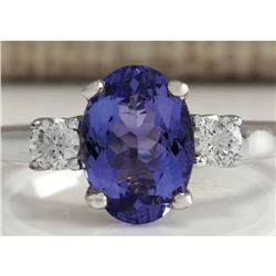 2.81 CTW Natural Tanzanite And Diamond Ring 14K Solid White Gold