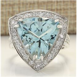 8.48 CTW Natural Aquamarine And Diamond Ring In 18K White Gold
