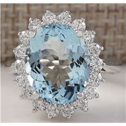 5.92 CTW Natural Aquamarine And Diamond Ring In 18K Solid White Gold