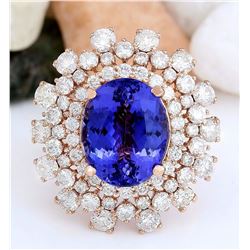 13.27 CTW Natural Tanzanite 14K Solid Rose Gold Diamond Ring