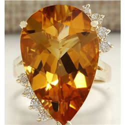 13.75 CTW Natural Citrine And Diamond Ring 14K Solid Yellow Gold