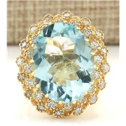 10.28 CTW Natural Aquamarine And Diamond Ring In 18K Yellow Gold