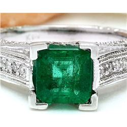 1.96 CTW Natural Emerald 18K Solid White Gold Diamond Ring