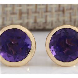 3.00 CTW Natural Amethyst Earrings 14k Solid Yellow Gold