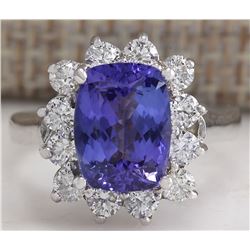 4.04 CTW Natural Blue Tanzanite And Diamond Ring 18K Solid White Gold
