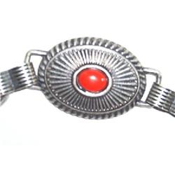 Jewelry-Pewter Belt With Red Cabochon Centers #890816