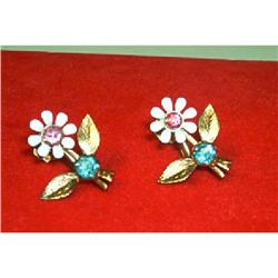 Jewelry-Enamel, Rhinestone Coro Screw Earrings #890848