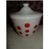 Image 1 : RARE FIRE KING GREASE JAR RED DOTS ON WHITE #891315