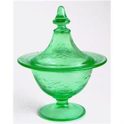 Green Elegant Depression Glass Etched Candy jar #918515