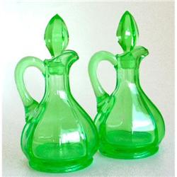 US Green Depression Glass Oil an Vinegar Cruets #918523