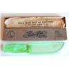 Image 1 : Green Depression Glass DUR-X Fruit Cake Knife #918590