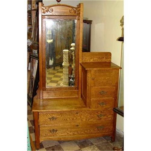 Old 1915 Tiger Oak Vanity Cheval Mirror Dresser 919325 Antique Dresser With Cheval Mirror