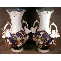 DRESDEN Vases PAIR Large GOLD Trim ANTIQUE #923211