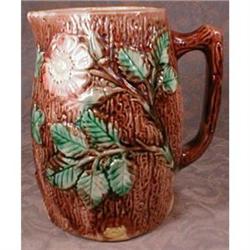 MAJOLICA Pitcher TREE Trunk & Rose ANTIQUE #923236