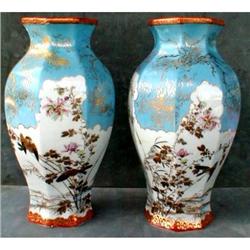 NIPPON Vases PAIR H.P. 19th C Antique LARGE #923254