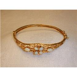 Victorian Estate 14K Gold Filigree Opal Bangle #923539
