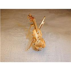 Estate 14K YG Gold Ruby Diamond Violin Brooch #923540