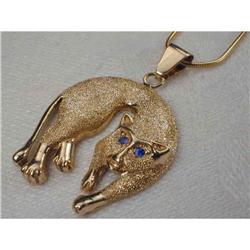 Estate 18K YG Gold Sapphire Cat Pendant Slide #923542