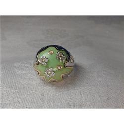 Unique 14K WG Gold Enamel Diamond Peridot Ring #923546