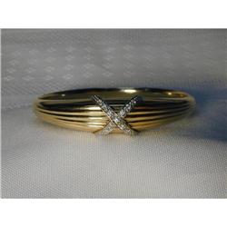 Estate 14K YG Gold Diamond X Bangle Bracelet #923552