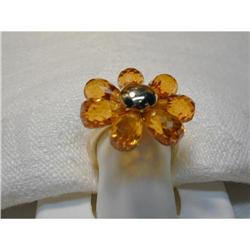 Estate 14K YG Faceted Citrine Rose Floral Ring #923553