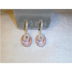 Estate 14K WG Diamond Rose Quartz Drop Earrings #923566