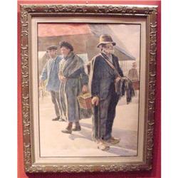 19th Century Watercolor"Market Day" signed #933160