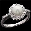 14K WHITE GOLD RING  PEARL DIAMONDS #933462