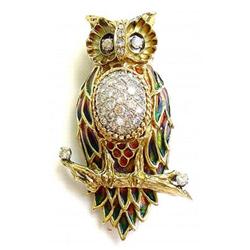 Enameled Diamond Owl Brooch #933889