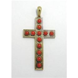 Large Victorian Gold Cross with Pink Coral #934007