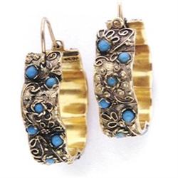 Etruscan Revival Gold & Turquoise Earrings #934016