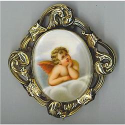 French Victorian Old Paris gold angel brooch  #934281