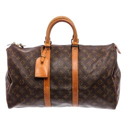 Louis Vuitton Monogram Canvas Leather Keepall 45 Duffle
