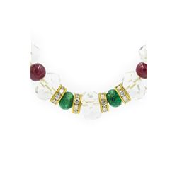 Contemporary Crysta;/Diamond/Ruby/Emerald Necklace