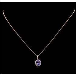 2.46 ctw Tanzanite and Diamond Pendant With Chain - 14KT Rose Gold