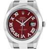 Image 2 : Rolex Mens SS 41MM Red Roman Diamond Datejust 2 Oyster Band Wristwatch With Box
