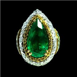 GIA 7.35ct NATURAL COLOMBIAN EMERALD 18K WHITE AND YELLOW GOLD RING