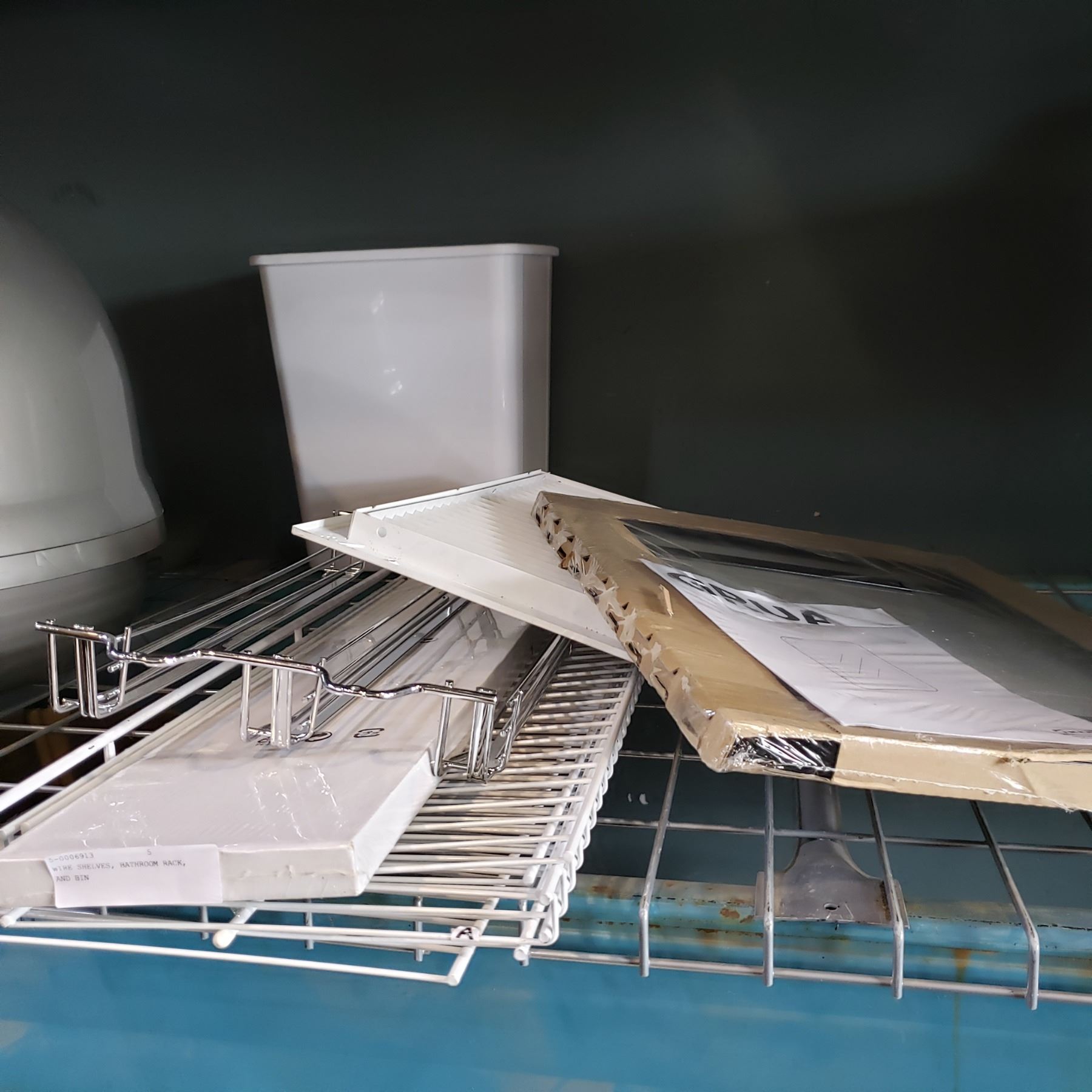 WIRE SHELVES, BATHROOM RACK, AND BIN - Big Valley Auction