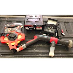 GR OF 4, CHARGER, 100' TAPE MEASURE, ANALYZER, HOSE NOZZLE W / SOAP DISPENSER.