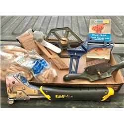 BOX LOT OF WOOD WORKING TOOLS & ACCESSORIES