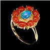 Image 2 : Natural Oval Blue Fire Opal & Italian Coral Ring