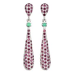 Natural Green Emerald & Rhodolite Garnet Earrings