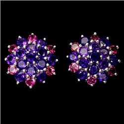 Natural Amethyst &  Rhodolite Garnet Earrings