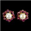 Image 1 : Natural Pearl & Marquise Red Ruby Earrings