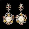 Image 1 : Natural Pearl & Round Red Ruby Earrings