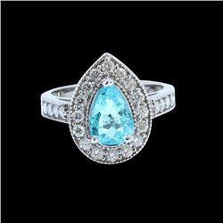 1.78CT NATURAL COPPER BEARING PARIBA TOURMALINE 14K WHITE GOLD RING